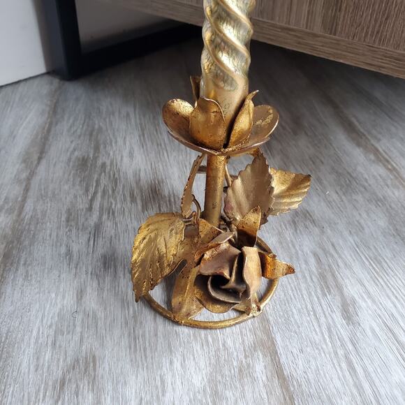 Hollywood Regency Italian Gilded Tole Candlesticks Candle Holders Set of 2 main image 4